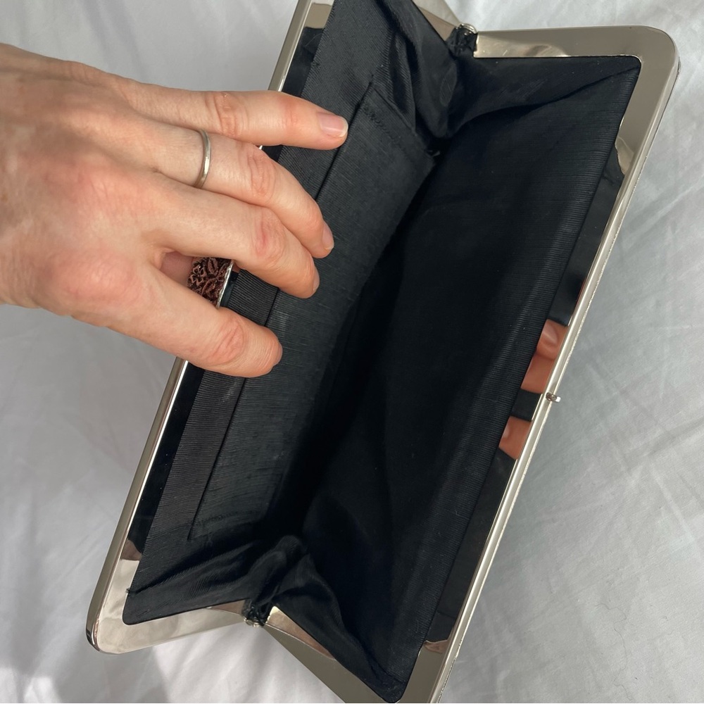 Vintage Black Patent Leather Vinyl Floral Clutch Evening Bag - Picture 10 of 13
